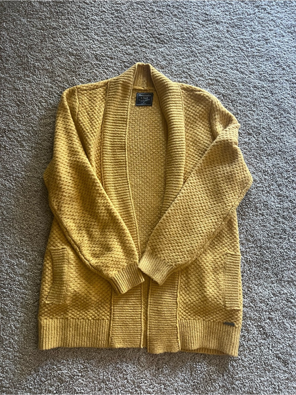 Abercrombie & Fitch Mustard Textured Shawl Collar Cardigan